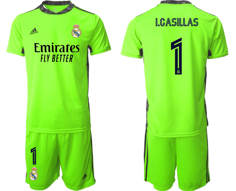 Men 2020-2021 club Real Madrid fluorescent green #1 goalkeeper Soccer Jerseys1->real madrid jersey->Soccer Club Jersey